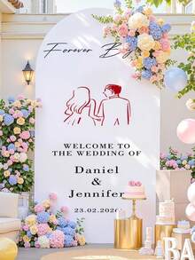 Personalized Custom Double-Sided Elastic Arch Backdrop - Elegant Round Top Frame, Suitable For Weddings, Birthday Parties And Other Occasions, Polyester Material, No Power Required, Multiple Sizes Available, Wedding Decoration Custom Arch Backdrop, Suitable For Round Top Frame, Suitable For Birthday Parties, Theme Parties, Weddings And Other Occasions. - Multicolor - View 7