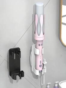 Estante de almacenamiento montado en la pared para herramientas de belleza, organizador colgante de plástico multifuncional adecuado para tenacillas, secadores de pelo, cepillos de dientes eléctricos, sin instalación de perforación, accesorios de baño - Multicolor - Ver 4