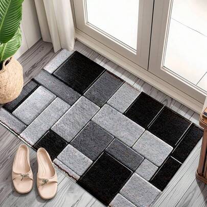 1pc Brick Pattern Printed Faux Wool TPR Bottom Doormat, Bathroom Mat, Kitchen Mat, Laundry Room Mat, Holiday Decor, Home Decor, Party Decor, Wedding Decor, Dining Decor