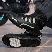 High-Quality Men's Commuter Motorcycle Shoes, Microfiber Breathable With Reflective Stripes + Anti-Slip Gear Shift Pad, Fashionable Riding Shoes - Black and White - View 15
