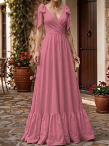 Vestido Largo Escote en V Espalda Descubierta para Mujer - Rosa Pálido - Ver 2