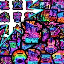 50 piezas Pegatinas de grafiti de juegos de neón de dibujos animados, calcomanías creativas para tableta, cuaderno de bocetos, decoración de espejos, suministros de scrapbooking - 50 juegos de neón - Ver 1