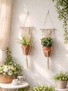 Vaso de Flor Estilo Boêmio Montado na Parede, Vaso Suspenso de Corda, Adequado para Decoração Interna de Jardim, Varanda e Casa - Bege - Visão 5
