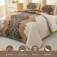 Brown Boho Reversible Bedspread Set Queen Size (90"X96").3 Pieces Geometric Print Coverlet With 2 Pillowcases, Soft & Lightweight Textured Microfiber Bedding For All Seasons Perfect Mother's Day Gift & Wedding Home Decor. - màu nâu - Xem 12