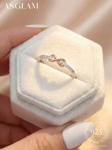 1 Stück Verlobungs-/Ehering mit kubischem Zirkonia, Damen S925 Sterling Silber Versprechen-/Ewigkeitsring, eleganter Damenschmuck, Party-/Dategeschenk - Gold - Übersicht 5