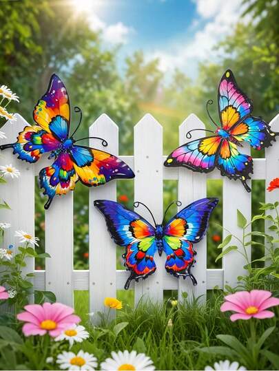 3pcs Colorful Metal Butterfly Wall Decor, Suitable For Garden, Living Room, Bedroom, Kitchen, Dining Room, Porch, Balcony, Bar And Other Indoor And Outdoor Wall Decoration