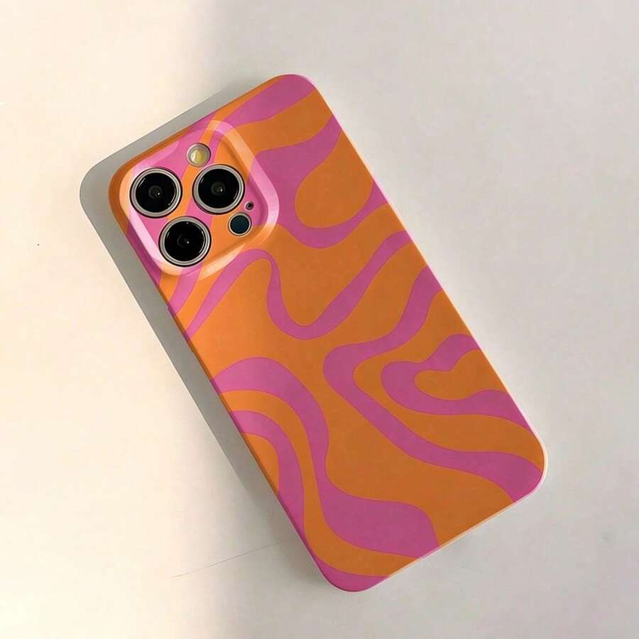 1pc Hard Shell Simple Film Simple Art Color Block Irregular Pattern Fine Hole Glossy Film Case Full Coverage Phone Hard Case For IPhone 11/12/13/14/15/16pro Max - Multicolor - View 1