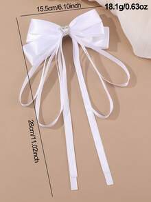1pc Women's Elegant White Rhinestone Bowknot Long Ribbon Hair Clip, Suitable For Daily, Spring/Summer, Festivals, Weddings, Parties,Party,Birthday - White - View 6