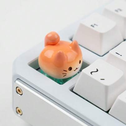 Artisan Cat Keycap For Mechanical Keyboards Esc, Orange Cat, Handmade Resin, 1U Size, MX Switch Compatible, Decorative Design For Gaming And Typing