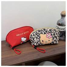 1个，新款豹纹黑色皮革挂绳化妆包，Sanrio联名款，Hello Kitty化妆包收纳袋，超大容量收纳袋，贝壳造型女士包，适合幼儿园小朋友、男孩女孩、青少年、居家、户外运动、旅行、购物、节日、派对、舞会、聚会等场合，通用收纳标语，可悬挂化妆品、手机、相机、耳机、零钱文具、玩具等，多功能收纳袋套装 - 彩色 - 查看 4