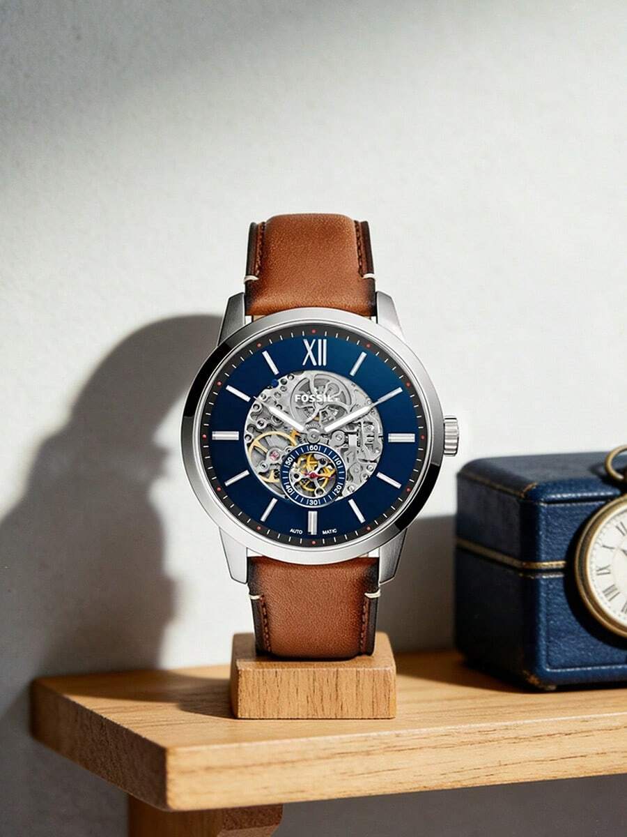 Townsman Men's Automatic Mechanical Watch - Smoke Gray Dial Leather Strap, Casual Fashion ME3153 - Blue - View 1