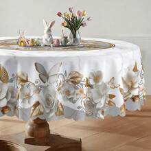 1pc 2D Flat Luxury Marble White Rose Gold Butterfly Tablecloth, Elegant Gold Border Rectangular/Round Table Cover, Suitable For Kitchen Dining Room, Modern Minimalist Home Decor, Banquet, Wedding, Holiday Dinner, Indoor/Outdoor Use, Coffee Table Cover, High-End Housewarming Gift, Multiple Sizes Available - A - View 1
