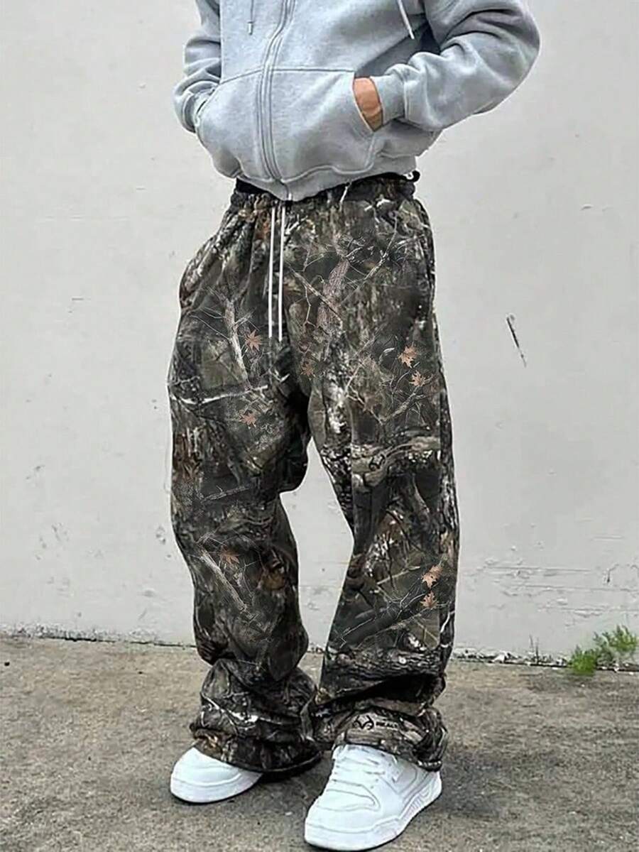 2026 Nuevo Hip-hop De Pierna Ancha Moda Versátil Con Estampado De Ramas Pantalones Casuales Pantalones De Fregona - GK59# Patrón Dendrobium - Ver 1