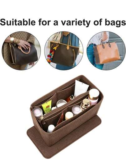 Bộ 2 túi lót bằng nỉ có khóa kéo + miếng đệm đáy, thích hợp cho túi xách tay, túi tote, túi Speedy 25, v.v.