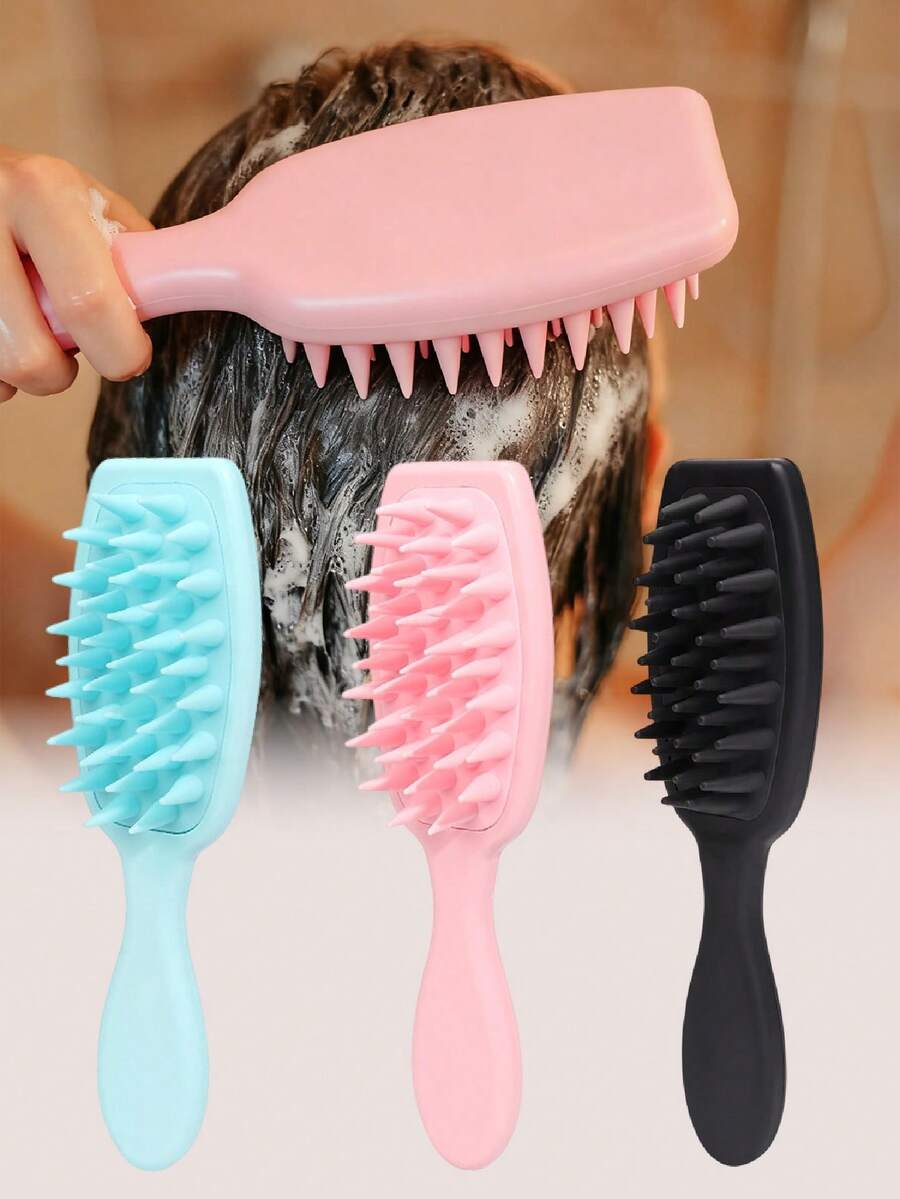 2035Brush Bàn chải gội đầu bằng silicon có tay cầm dài, dụng cụ mát-xa da đầu, bàn chải chà tóc bằng silicon mềm mại giúp loại bỏ gàu, kích thích mọc tóc, chăm sóc da đầu và mát-xa toàn thân, dụng cụ gội đầu dùng tại nhà, salon, tiệm cắt tóc, khi đi du lịch, phù hợp cho nam nữ mọi loại tóc, có màu hồng, đen và xanh dương.