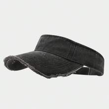 1pc Fashionable Washed Frayed Edge Visor Cap Simple Retro Topless Sun Hat For Men And Women Outdoor Sports Sunshade Hat - 水洗淺綠色 - 查看 6