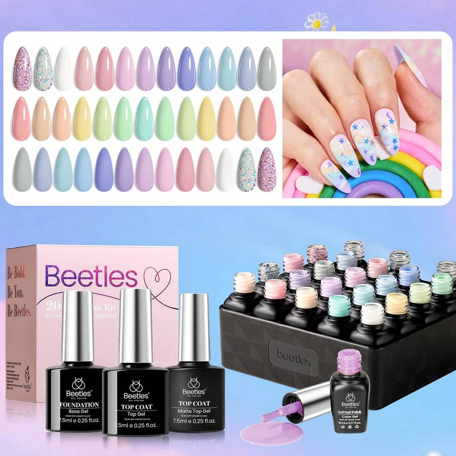 Beetles Spring Gel Polish Set - Fingertip Palette, 32 Colors Valentines Polish Set With Base Top Coat - 23Pcs 20 Color Pastel Paradise - View 1