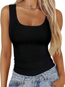 2026 Casual Clothing: Women'S Fitted Sleeveless Ribbed Scoop Neck Tops - White - View 7
