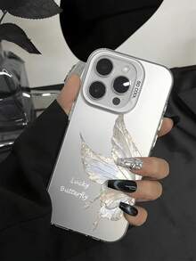 1 pieza Funda de teléfono con estampado de mariposa plateada y blanca iridiscente "Mariposa de la suerte", cubierta protectora de lujo y estilo creativo compatible con iPhone 17/17 Pro/17 Pro Max/16/11/13/15/15 Plus/15 Pro/15 Pro Max/12/14 Pro Max/11 Pro Max/12 Pro/12 Pro Max/13 Pro/13 Pro Max/14 Pro/14 Plus, Galaxy A26 5G/A56 5G/A06/A05/A05S/S25/S24/S23/S22, a prueba de golpes - Blanco - Ver 2