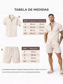 Men's Linen Set: Shirt And Shorts, Mauricinho Premium Style - 米色 - 查看 6
