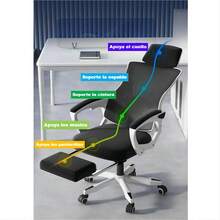 Ergonomic Office Chair With Adjustable Backrest And Footrest - Black and White - View 4