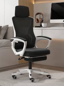 Ergonomic Office Chair With Adjustable Backrest And Footrest - Black and White - View 9