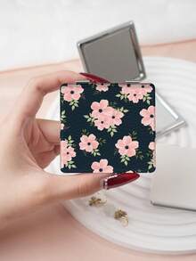 1pc Countryside British Style Ditsy Floral Foldable Compact Mirror, Lightweight Portable PU Leather Suitable For All Occasions, Featuring Delicate Floral Prints Such As Rose, Lily, Sunflower, Peony - Multicolor - View 12