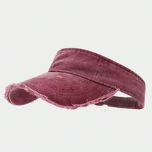 1pc Fashionable Washed Frayed Edge Visor Cap Simple Retro Topless Sun Hat For Men And Women Outdoor Sports Sunshade Hat - 水洗淺綠色 - 查看 8