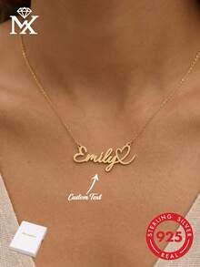 925 Sterling Silver Personalized English Name Heart Pendant Necklace, A Unique And Meaningful Gift, Warm And Distinctive Jewelry Accessory, Luxury Unisex Jewelry, Available In Gold, Fashionable, Colorful, Retro, Neutral, Minimalist, Casual, Customized, Personalized, One-Of-A-Kind, Ideal Gift For Him, Ideal Gift For Her - Multicolor - View 2