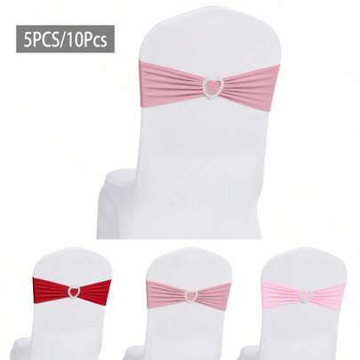 Bộ 5/10 dây buộc ghế bằng spandex, nơ co giãn, dải trang trí ghế có khóa trượt, dây chun đa năng dùng cho tiệc cưới, tiệc chiêu đãi, sự kiện (Hồng nhạt, Đỏ, Hồng)