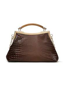 Retro Minimalist Printed Crossbody Bag With Adjustable PU Strap, Flap Closure, New Year - Clear - View 8