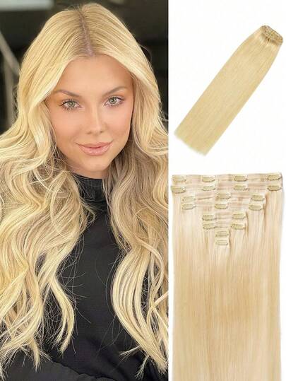 巧克力棕色4号真人发接发片，Remy真人发接发片，夹式自然直发接发片，120克