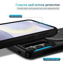 Nach Aufgabe einer Bestellung, folgen Sie dem Geschäft und holen Sie das Produkt ab, um ein kostenloses Schlüsselband zu erhalten. Dieses militärische Handyhülle eignet sich für das Galaxy S25 FE. Sie verfügt über einen integrierten Ständer, ein magnetisches Design, eine robuste Konstruktion und unterstützt kabelloses Laden. Sie ist kompatibel mit Modellen wie S25, S24, S22, S23, A16, A36, A26, A17, A55, A35, A15, A13 4G/5G. Dies ist ein tolles Geschenkitem für Männer und Frauen. - Schwarz - Übersicht 3