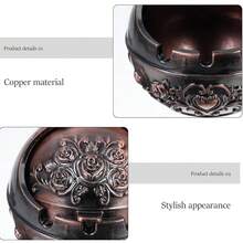 European Style Vintage Metal Ashtray With Lid, Windproof Decorative Ash Holder, Portable Indoor & Outdoor Ash Tray, Elegant Home Office Desktop Ornament, Ideal Gift For Boyfriend & Festival Present - Copper Color - View 6