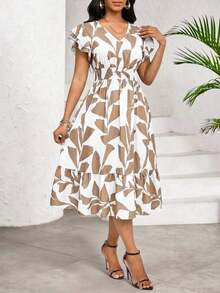 Lady Vestido casual de mujer de longitud media con cintura fruncida y estampado, con lazo - Azul lavado medio - Ver 11