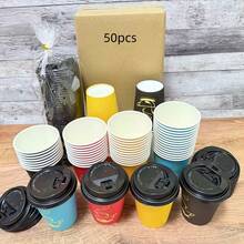 Cốc giấy dùng một lần dày 227ml có nắp, thích hợp cho gia đình và sử dụng thương mại, dùng cho cà phê, latte, trà sữa. - Nhiều màu - Xem 12