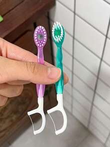 Bộ bàn chải đánh răng dùng một lần 10/20/30/50 chiếc, bàn chải đánh răng mini du lịch, bàn chải đánh răng mini 5 trong 1 đóng gói sẵn, chỉ nha khoa, tăm xỉa răng, dụng cụ làm sạch lưỡi, bàn chải đánh răng cầm tay tiện dụng (Màu xanh) - Nhiều màu - Xem 3