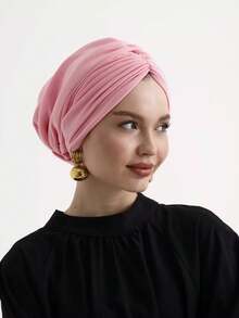 1 Peça Chapéu Turbante Clássico de Cor Sólida para Mulheres, Alta Elasticidade, Design Plissado, Respirável, Lenço de Cabeça Plissado Multicamadas, Combina Perfeitamente com Hijab, Tecido Macio e Amigável à Pele de Modal Tricotado, Adequado para Uso Diário para Vestido, Praia, Férias, Essencial para Viagens - Carbono negro - Visão 29