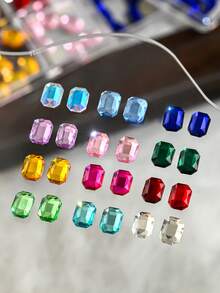 1 Box 3D Multi-Color Emerald Shaped Rhinestones, 12-Grid Sparkling Crystal Glass Nail Gems, Flat-Bottom Large Square Rhinestones, 3D Luxury Nail Art Decoration, DIY Nail Accessories, Suitable For Spring/Summer Parties, Sparkling Nail Decoration Supplies Nail Charms - Multicolor - View 5