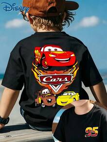 Disney Cars Lightning McQueen Boys Short Sleeve T-Shirt, 2-14Y Kids Casual Tee With Mater & Cruz Ramirez Graphic, Summer Daily Top, Express Delivery - 黑色 - 查看 1