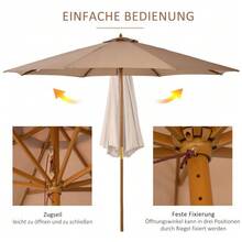 Wooden Parasol 300 Cm, Garden Parasol, Balcony Parasol, Bamboo, Khaki - B - View 4