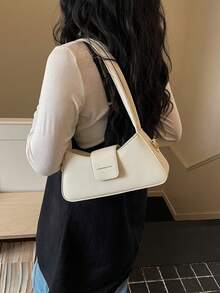 2026 New Cream White Litchi Grain Underarm Bag, Minimalist Elegant One Shoulder Crossbody Bag, Versatile For Spring/Summer, Commute, Daily, Date, Work - White - View 3