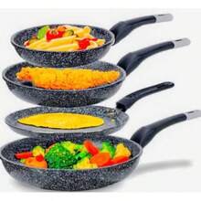 Frying Pan Set – 4 Piece Non-Stick Cookware (20/24/28 cm Frying Pans + 24 cm Pancake Pan) Aluminum with marble non-stick coating – Durable, Easy Clean for Eggs, Crepes, Stir-Fries - Gas ceramic, and induction, and induction - 查看 1