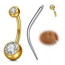 Khuyên rốn bằng titan có đầu thuôn, ren trong, dài 6mm 8mm 10mm 12mm 14mm 16mm, khuyên rốn tròn đính đá CZ dành cho nữ và nam. - A - Xem 13