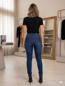 Women's Skinny Pants With High Elasticity - Medium Wash - View 2