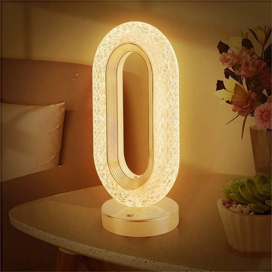 1个LED水晶台灯,三色变换,触控操作,Type-C充电,室内夜灯,适用于床头柜、客厅、卧室、餐桌等场所。 - 彩色 - 查看 1