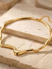 Conjunto Feminino Colar + Brincos Ondulados – Estilo Luxo Minimalista Dourado/Prata - Dourado - Visão 6