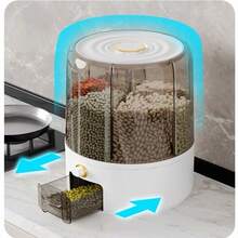 360° Rotating Rice Storage Container, Airtight And Moisture-Proof For Household Use, Suitable For Storing Grains, Rice, Candy, Coffee Beans And More - White - View 3