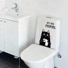1pc Cartoon Black Cat Peeping Self-Adhesive Sticker, Designed For Toilet Paper, Applicable To Bathroom Water Tank, Toilet Seat, Funny Animal Pattern, Home Decor, Easy To Install - Cartoon - View 8