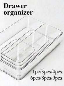 桌面和抽屉收纳盒，适用于存放化妆品、发饰、办公用品、厨房用品等。提供多种尺寸和组合选择，可免费组装。经久耐用，坚固可靠。可选1件/3件/4件/6件/8件/9件套装。 - 彩色 - 查看 5